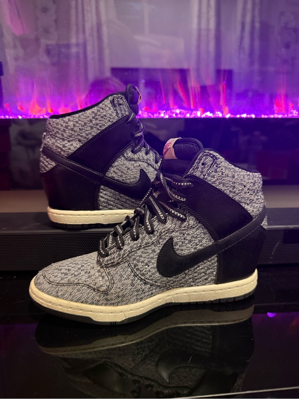 Nike Women’s Gray and Black High-Top Knit Sneakers